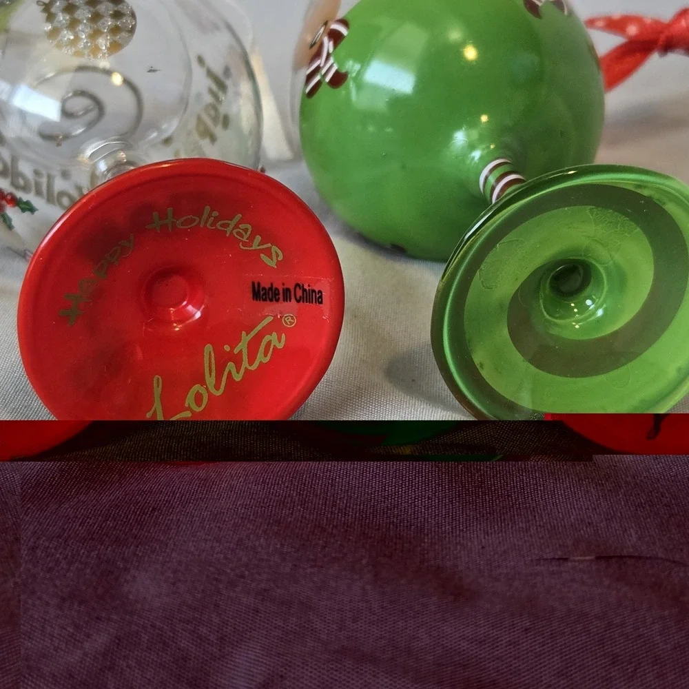 Lolita Happy Holidays Mini Wine Glass Ornament Set Reindeer Christmas Lot of 2
